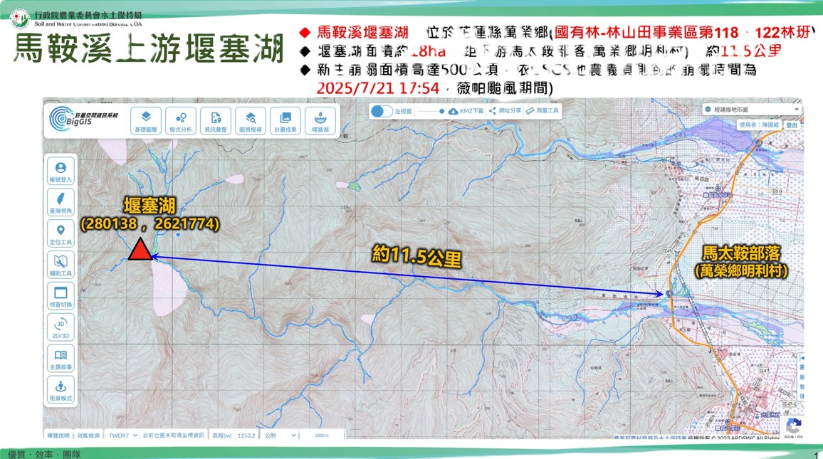 薇帕颱風釀馬鞍溪上游堰塞湖  請民眾暫勿入溪床活動